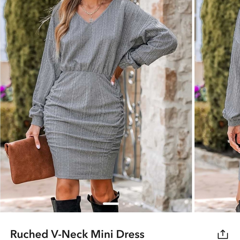Cupshe Gray Ruched V-Neck Mini Dress